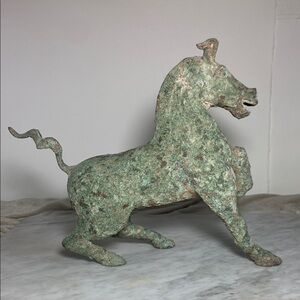 Elegant Antique Green Bronze Rustic Green Patina Horse Sculpture